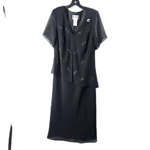 KSL Karin Stevens Vintage Black Dress w/ Rhinestones Details Sz 16W
